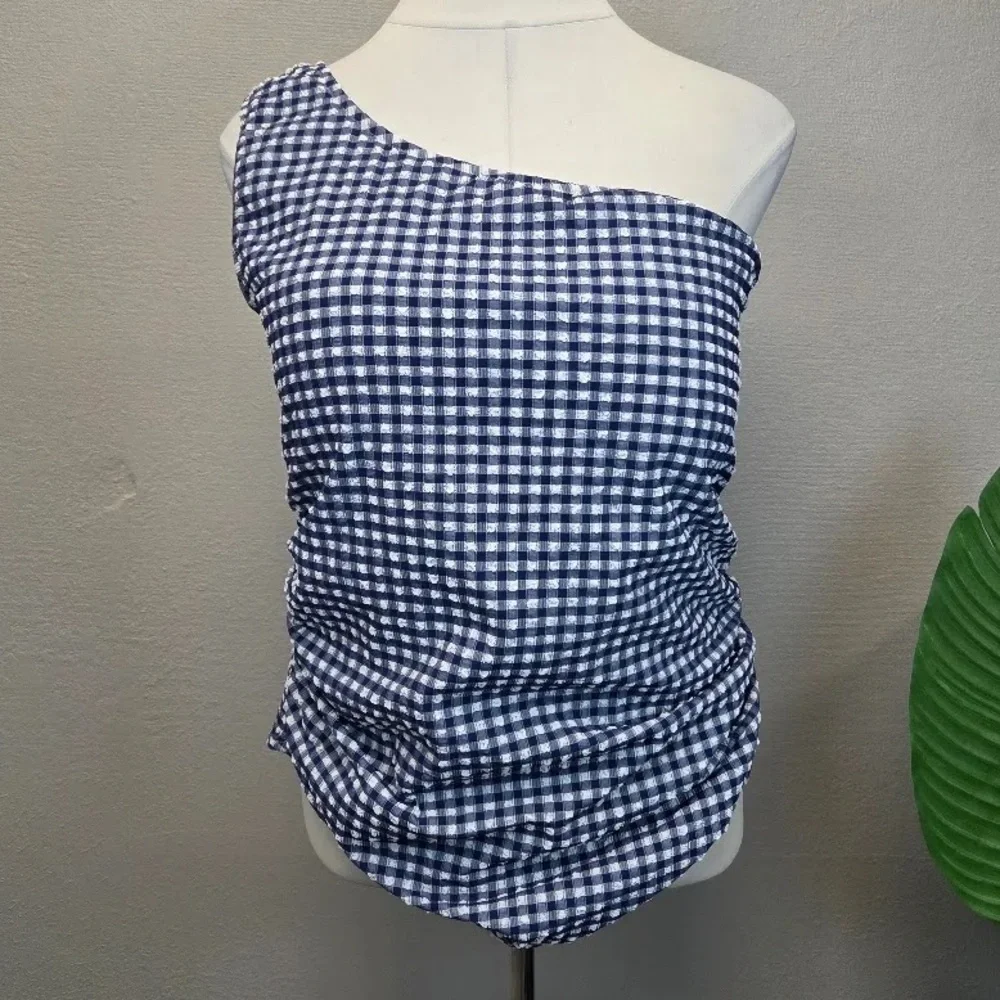J. Crew PLUS SOZE Blue Gingham  One Shoulder One-Piece Swimsuit - New - Size 24